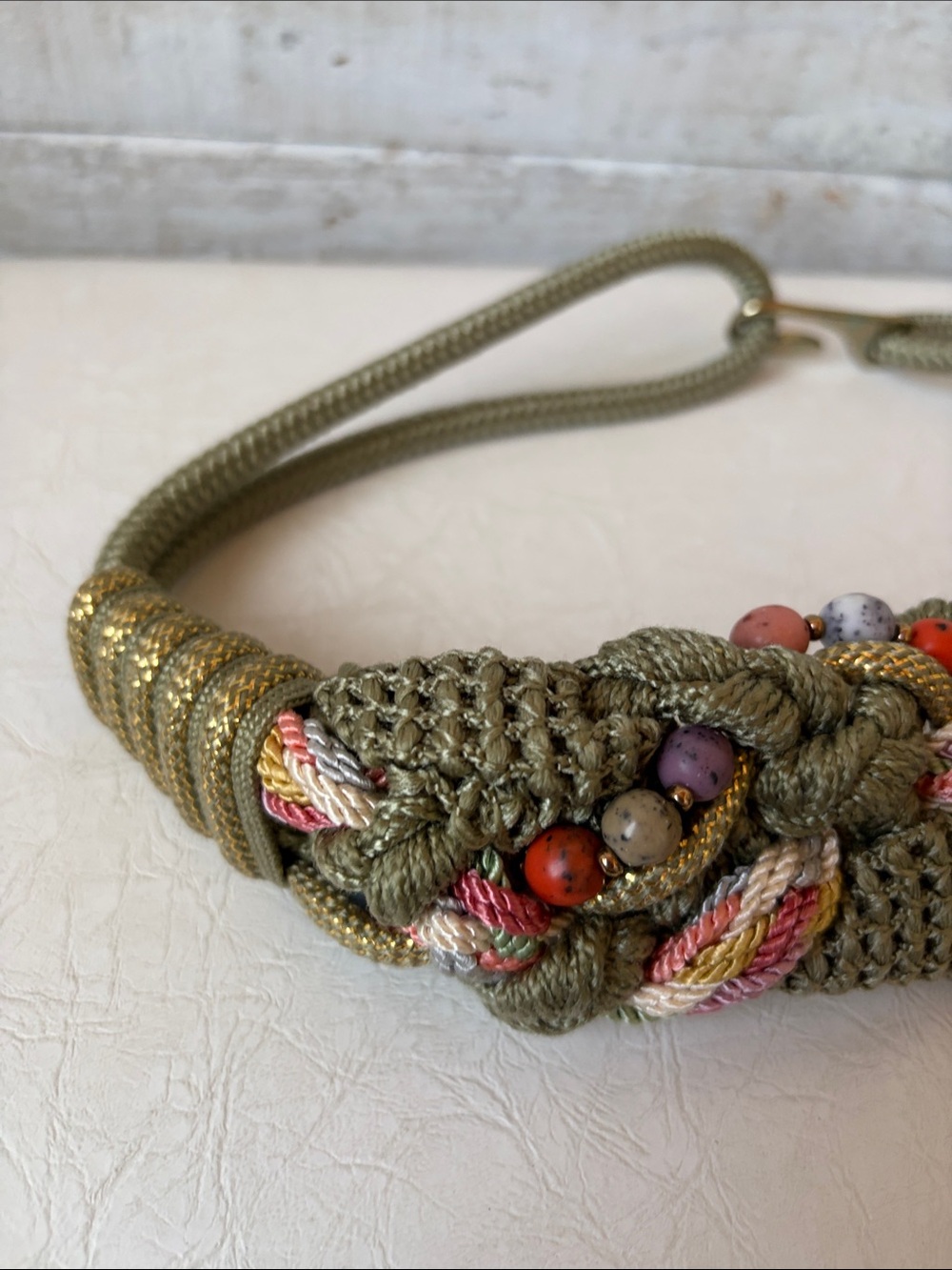 Rare Vintage 80s Bohemian Macramé Belt with Decorative Beadwork - Picture 4 of 10